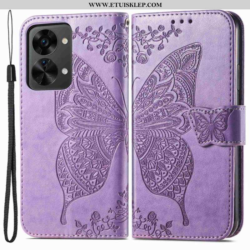 Etui Folio do OnePlus Nord 2T 5G z Łańcuch Etui Na Karty Ze Smyczą Butterfly